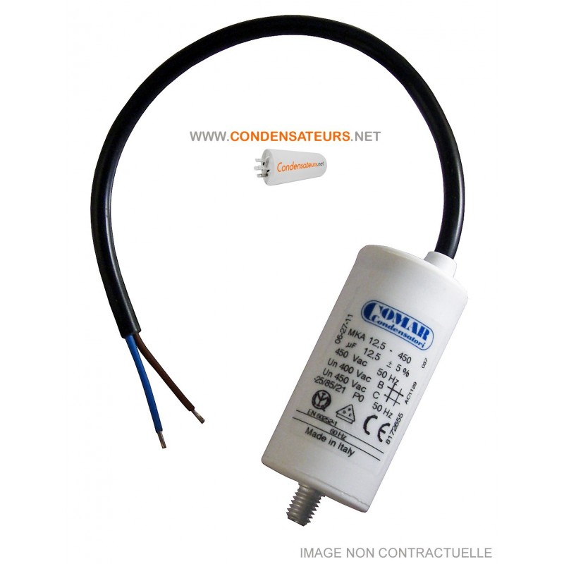 Condensateur 12.5mf 450V à câble pour démarrage moteur LEROY SOMER Condensateur 12.5mf 450V à câble pour démarrage moteur LEROY SOMER