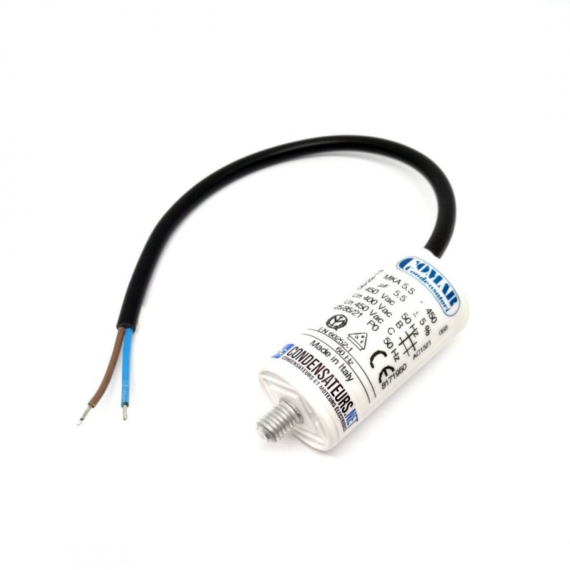 Condensateur permanent 5,5µF à câble pour moteur électrique