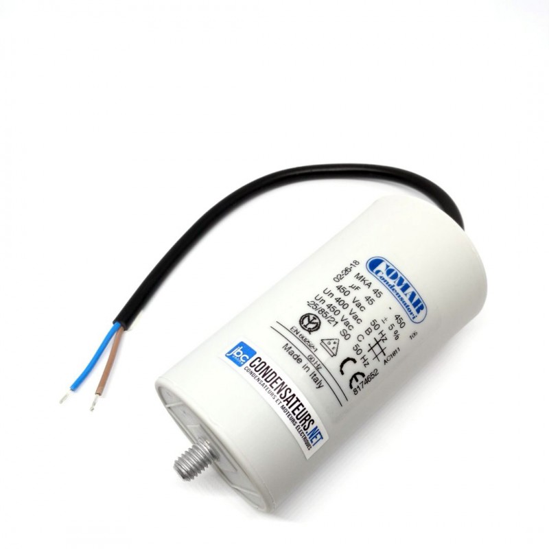 Condensateur permanent 45µF à câble pour moteur électrique Condensateur permanent 45µF à câble pour moteur électrique