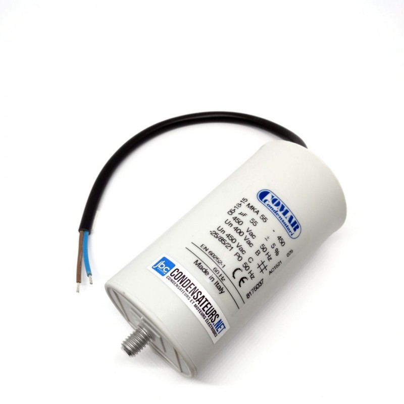 Condensateur permanent 55µF à câble pour moteur électrique