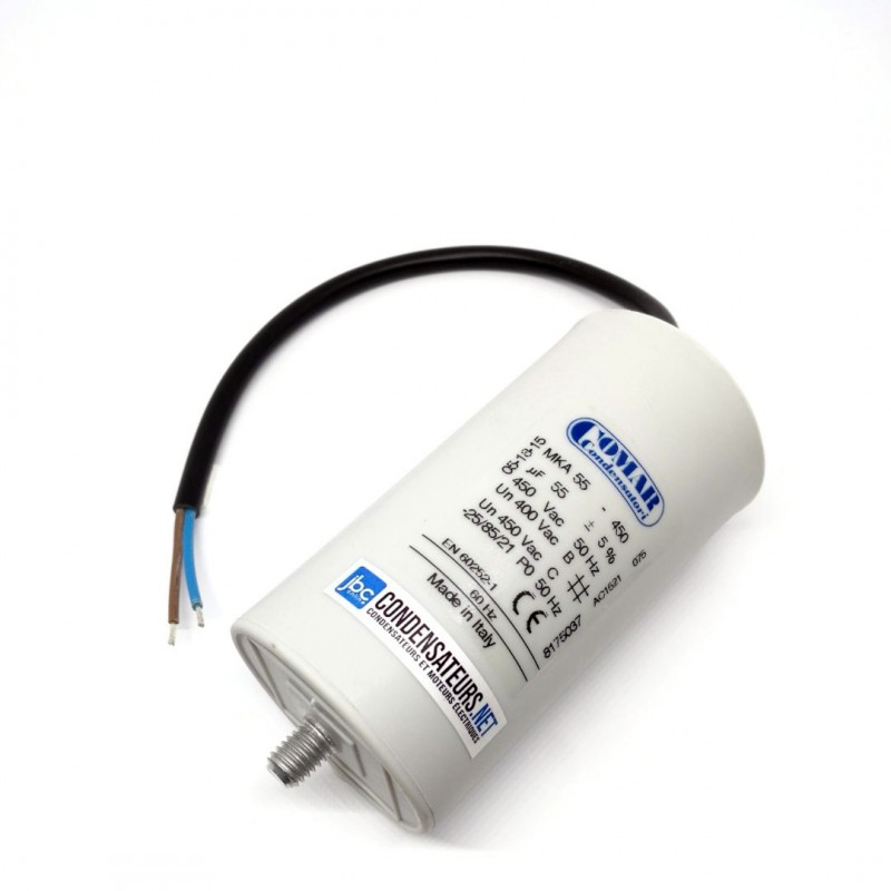 Condensateur permanent 55µF à câble pour moteur électrique Condensateur permanent 55µF à câble pour moteur électrique