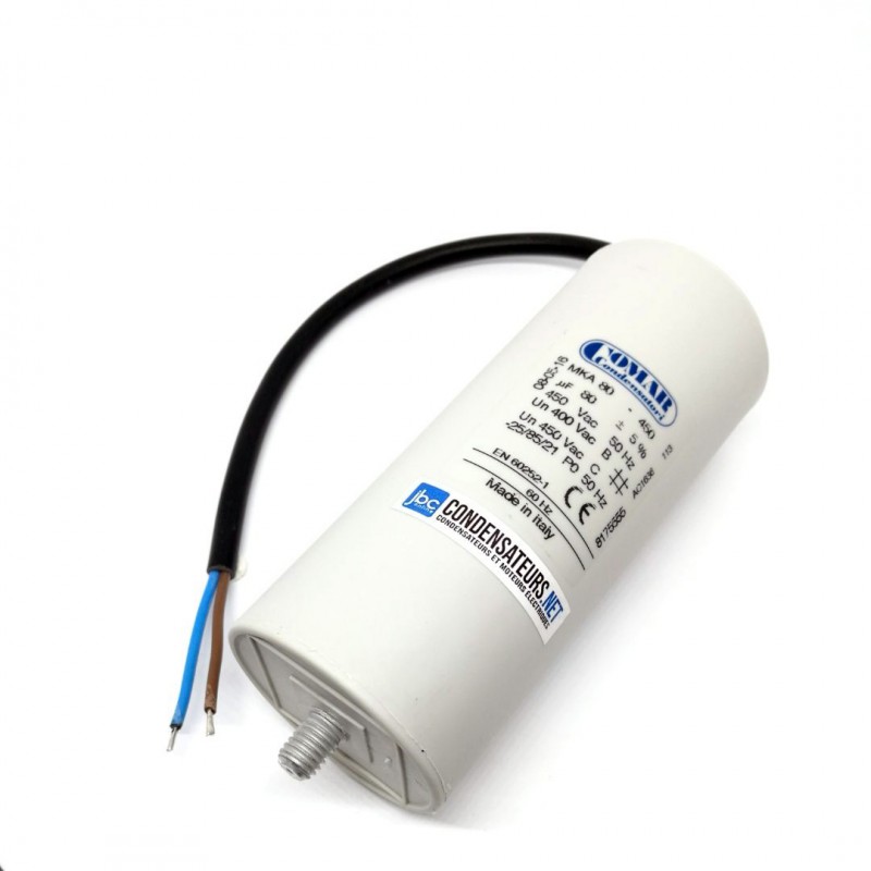 Condensateur permanent 80µF à câble pour moteur électrique