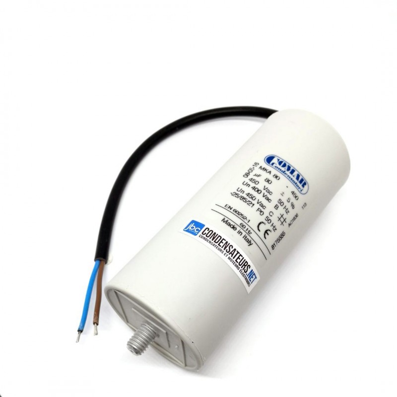 Condensateur permanent 80µF à câble pour moteur électrique Condensateur permanent 80µF à câble pour moteur électrique