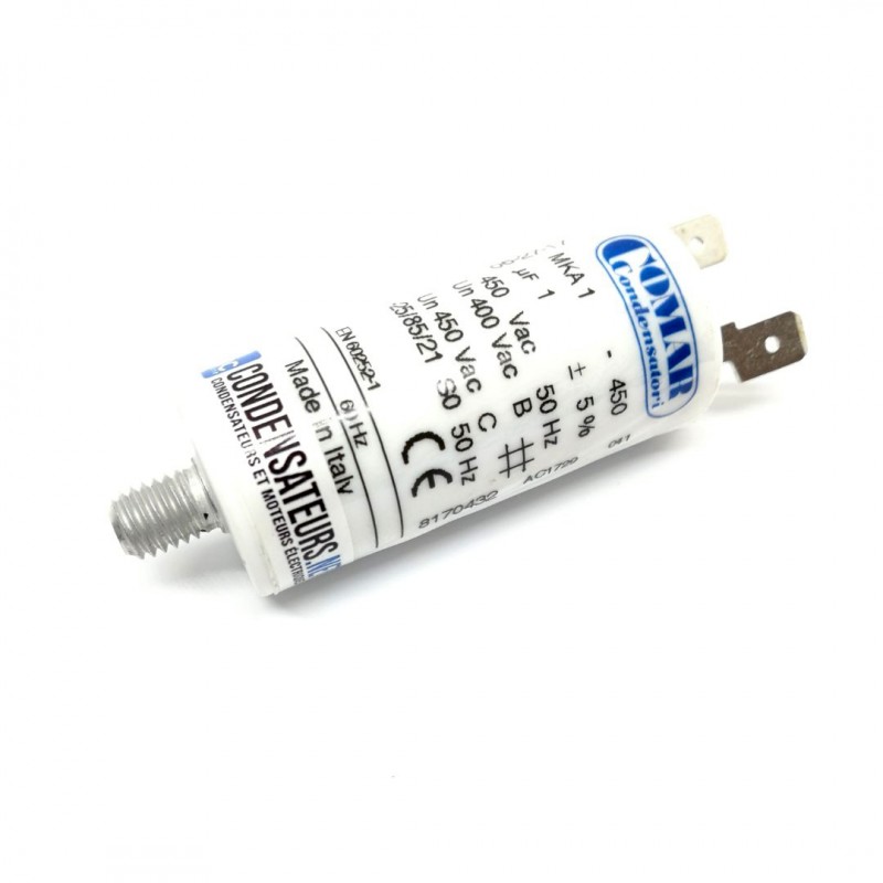 Condensateur permanent 1µF à cosses pour moteur électrique Condensateur permanent 1µF à cosses pour moteur électrique