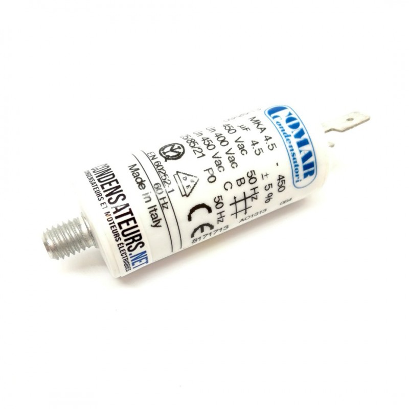 Condensateur permanent 4,5µF à cosses pour moteur électrique Condensateur permanent 4,5µF à cosses pour moteur électrique