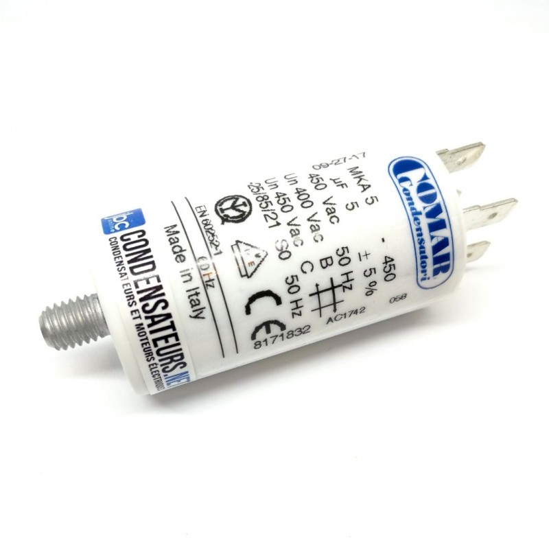 Condensateur permanent 5µF à cosses pour moteur électrique Condensateur permanent 5µF à cosses pour moteur électrique