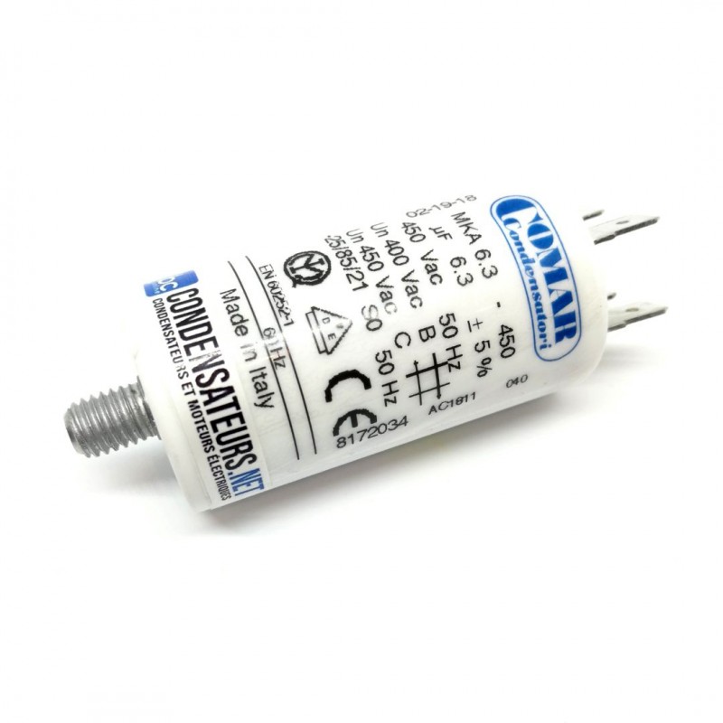 Condensateur permanent 6,3µF à cosses pour moteur électrique Condensateur permanent 6,3µF à cosses pour moteur électrique